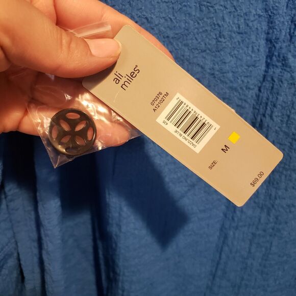 NWT Ali Miles Top Shirt Womens Medium Blue Textured Tunic Button Artisan Boho - Picture 9 of 11